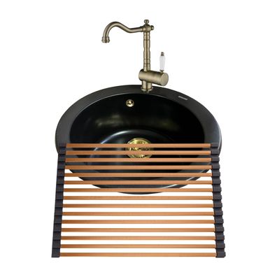 GURARI Einbau Granitspüle + Retro Küchenarmatur + Aufrollbare Abtropfmatte