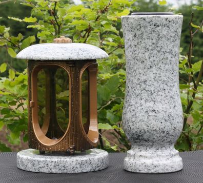 Laterne mit Vase Grablaterne aus Granit Viscont Grabschmuck