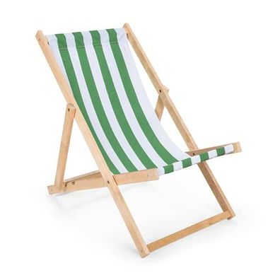 Holz Sonnenliege Strandliege Liegestuhl aus Holz Gartenliege Grün-Weiß gestreift
