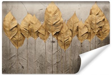 Muralo Vlies Fototapete Blätter Pflanzen Beton 3D Effekt Retro Stil