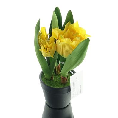 GASPER Tulpen Gelb im schwarzen Mini-Topf 19 cm hoch - Kunstpflanzen