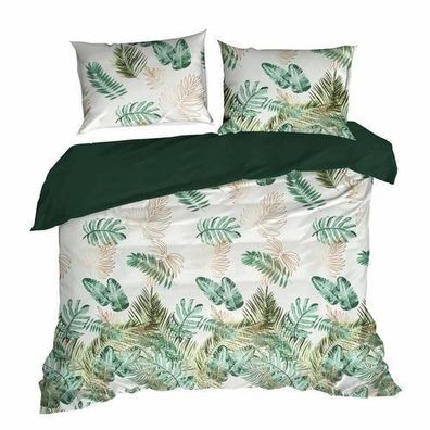 Bettwäsche Kissenbezug Bettbezug 160x200cm weiß grün Botanish 3tlg Bettwaren Set Deko