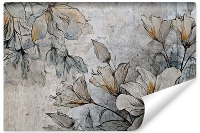 Muralo Vlies Fototapete BLUMEN Blätter Pflanzen Beton Vintage Retro Stil