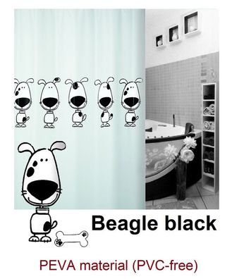 Spirella Beagle Black Hund Duschvorhang 180 x 200 cm. 100% PEVA Schwarz Weiß