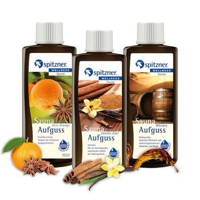 Spitzner Saunaaufguss Set Wohlig und Gemütlich 3x 190 ml Anis-Orange, Vanille-Zimt,