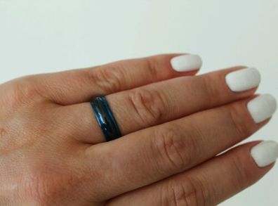 Modeschmuck Ring Cateye Effekt Farbe blau Edelstahl Dicke 6mm Größe 18-23 #212