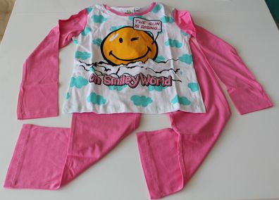 Pyjama Set Schlafanzug Nachtwäsche Mädchen Smiley pink Größe 116 128 140 152 #35