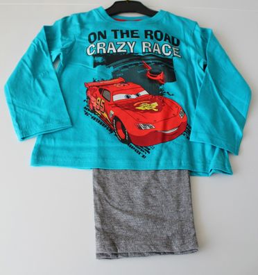 NEU Pyjama Set Schlafanzug Jungen Cars "TEAM 95" türkis grau 98 104 116 128 #55