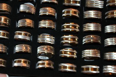 Modeschmuck Ring Edelstahl Farbe gold weiß Dicke 10mm diverse Designs 17-22 #129