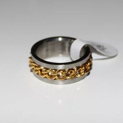 Modeschmuck Ring Edelstahl Farbe Gold-silber-weiß 7,5mm Drehring Gr 18-23 #085