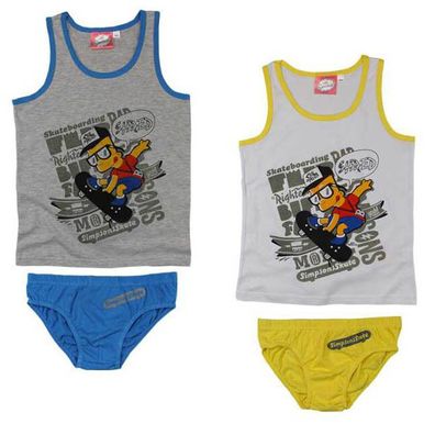 Neu Garnitur Unterwäsche 2tlg. Set Jungen Unterhemd Slip Simpsons 110 - 140 #76