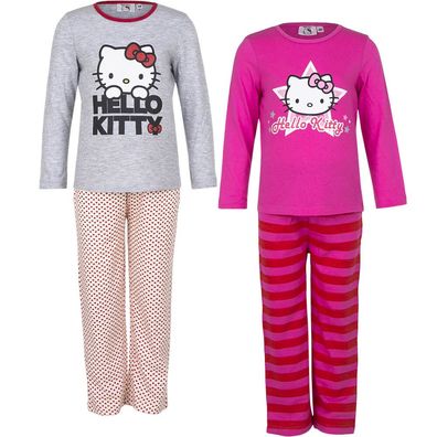 Neu Pyjama Set Schlafanzug Mädchen Hello Kitty grau pink 98 104 116 128 #88