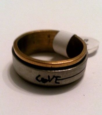 Modeschmuck Ring Edelstahl Farbe bicolor Dicke 7mm Aussendrehring Gr 17-20 #151