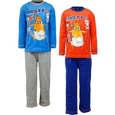 Neu Samt Pyjama dicker Schlafanzug Jungen Planes blau orange 98 104 116 128 #8