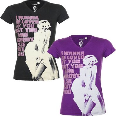 Damen Kurzarm T-Shirt Top Mädchen Marilyn Monroe schwarz lila XXS XS S M L #14