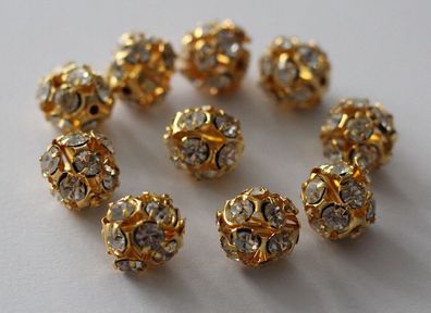 Modeschmuck 20 Edelstahl Perlen 12mm Farbe gold Zwischenperle Glitzer Steinen