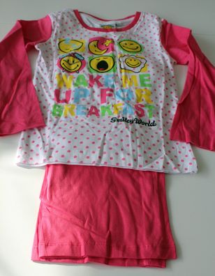 Pyjama Set Schlafanzug Nachtwäsche Mädchen Smiley Pink Größe 116 128 140 152 #40