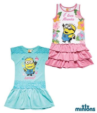 Kinder Kleidchen Tunika Mädchen Minions Kleid türkis pink 116 128 140 152 #706