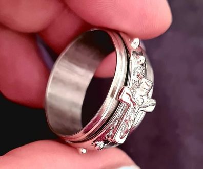 Modeschmuck Ring drehbarer Aussenring Farbe silber Edelstahl Größe 17-22 #196