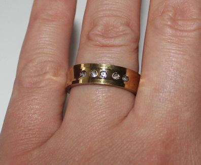 Modeschmuck Ring Edelstahl Farbe gold Dicke 6mm Ehering 5 Acrylsteine 17-22 #049