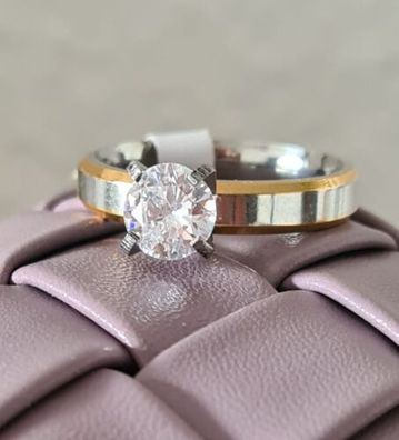 Modeschmuck Ring Edelstahl Farbe bicolor Dicke 4mm Verlobungsring Gr.17-22 #206
