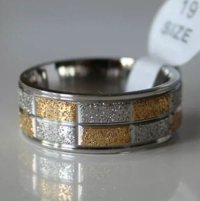 Modeschmuck Ring Edelstahl Farbe bicolor Dicke 8mm Ehering Größe 18-22 #206
