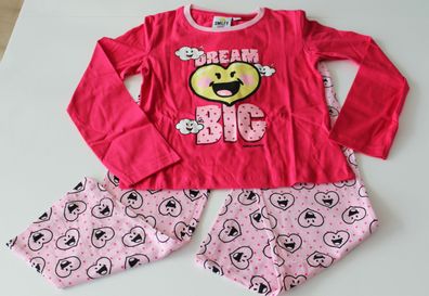 Pyjama Set Schlafanzug Nachtwäsche Mädchen Smiley rot Größe 116 128 140 152 #35