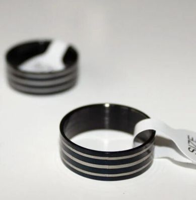 Neu Modeschmuck Ring Edelstahl Farbe grau schwarz 7mm Linienmuster Gr 18-23 #103