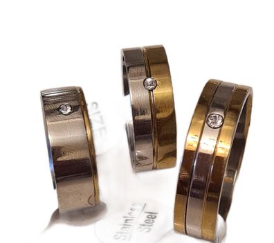 Modeschmuck Ring Edelstahl Farbe bicolor Breite 8mm Ehering Stein Gr. 17-23 #067