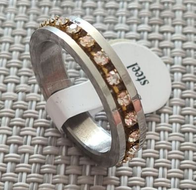 Modeschmuck Ring Edelstahl Farbe bicolor Dicke 4mm Ehering Steine Gr. 18-23 #083