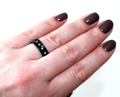 Modeschmuck Ring Edelstahl Farbe schwarz 6mm Ehering 5 Acrylsteine 17-21 #170