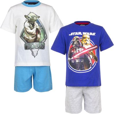 NEU Pyjama Set Kurz Schlafanzug Jungen Star Wars weiß blau 104 116 128 140 #99