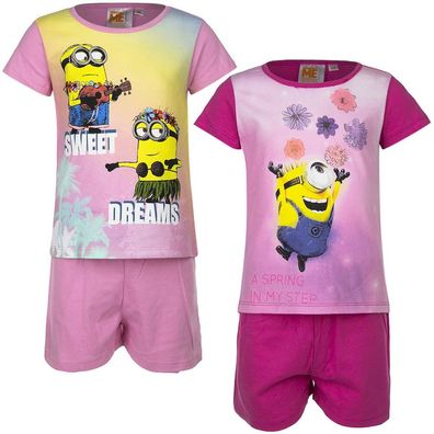 Pyjama Set Kurz Schlafanzug Nachtwäsche Mädchen Minions pink 98 104 116 128 #58