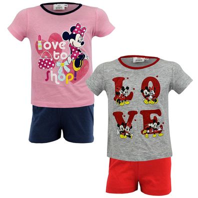 Neu Pyjama Set Kurz Schlafanzug Mädchen Minnie Mouse grau rosa 98 104 116 128#97