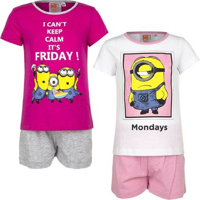 Pyjama Set Kurz Schlafanzug Mädchen Minions pink weiß rosa Gr 98 104 116 128 #97