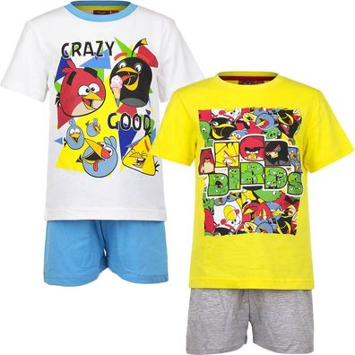 Neu Pyjama Set kurz Schlafanzug Jungen Angry Birds weiß gelb 104 116 128 140 #97