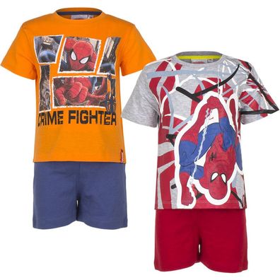 Pyjama Set Kurz Schlafanzug Jungen Spiderman Orange Rot Grau 98 104 116 128 #58