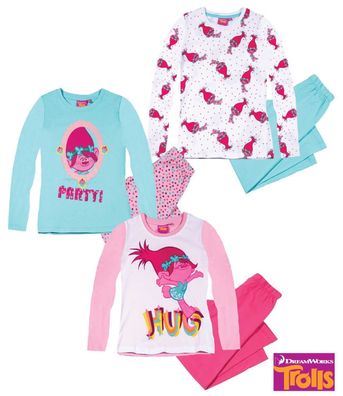Pyjama Set Schlafanzug Mädchen Trolls türkis pink weiß 104 116 128 140 152#12 97