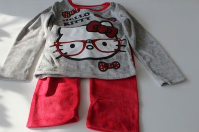 Hello Kitty Samt Kinder Pyjama Set Schlafanzug Mädchen grau pink 104 - 140 #171