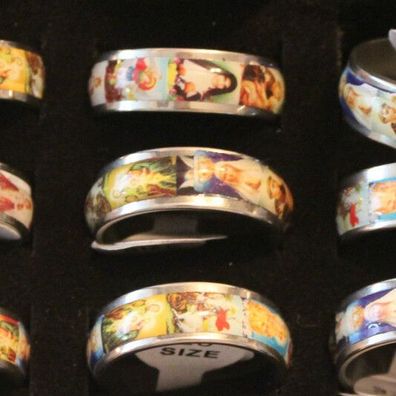 NEU Modeschmuck Ring Edelstahl Farbe bunt Dicke 7,5mm Andenken Kirche 18-25 #181