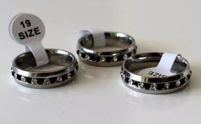 NEU Modeschmuck Ring Edelstahl Farbe silber 6mm Verlobung Acrylsteine 17-22 #233