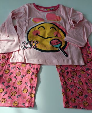 Pyjama Set Schlafanzug Nachtwäsche Mädchen Smiley rosa Gr. 116 128 140 152 #40