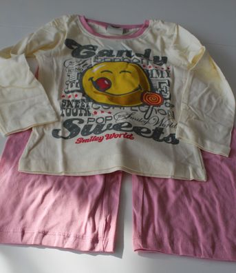 Pyjama Set Schlafanzug Nachtwäsche Mädchen Smiley Candy Gr. 116 128 140 152 #40