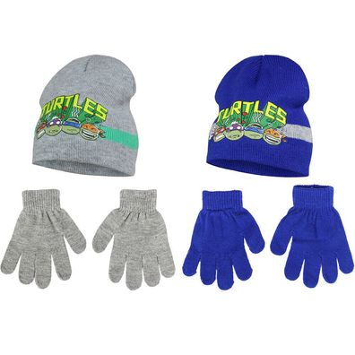 Beanie mit Handschuhen Nickelodeon Turtles Mütze Jungen Kinder Acryl 52 54 #T01