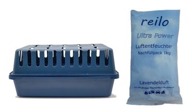 1x XXL Box blau mit 5x 1kg Lavendel Raum- Luftentfeuchter Granulat im Vliesbtl