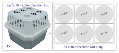 1x reilo Mini Raumentfeuchter Box 0,5l mit 6x 450g Luftentfeuchter TAB