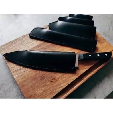 Klingenschutz / Messerschutz 5er Set aus echten Leder in schwarz handgefertigt