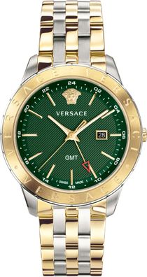 Versace VEBK00718 Univers GMT grün silber gold Edelstahl Armband Uhr Herren NEU