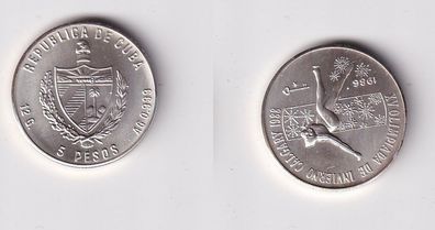 5 Pesos Silber Münze Kuba 1986 Olympiade Calgary Eisschnelllauf Stgl. (166141)