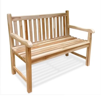 Teak Holz Sitzbank mit Armlehnen - 120 cm - 2 Personen Garten Park Bank massiv